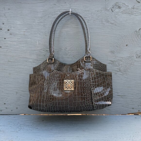 George Handbags - 👜Vintage 1995 George Crocodile Collection Grey Embossed Satchel👜
